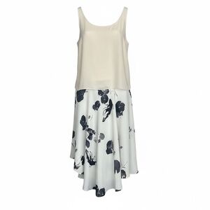 Tibi Cream Floral Silk Combo Midi Dress Size 6